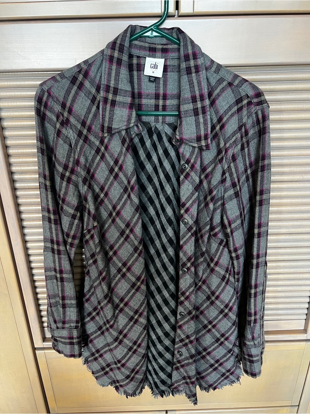 CAbi Highland Flannel Gray and Purple Plaid Button-Up Jacket